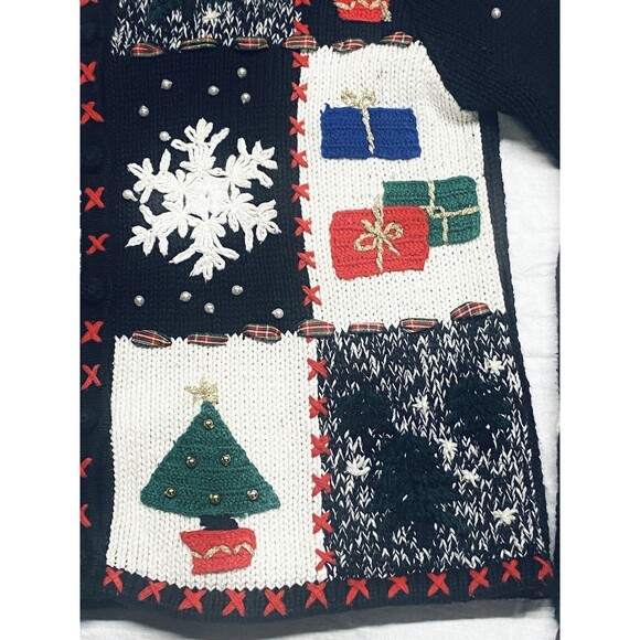 Vintage Parisian Works Christmas Cardigan Sweater Embellished Trees Snowman Sz S - Picture 5 of 15